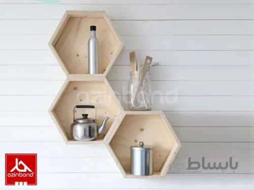 شلف دیواری 6 ضلعی چوبی ا شلف دیواری با چوب درختان میوه یا جنگلی