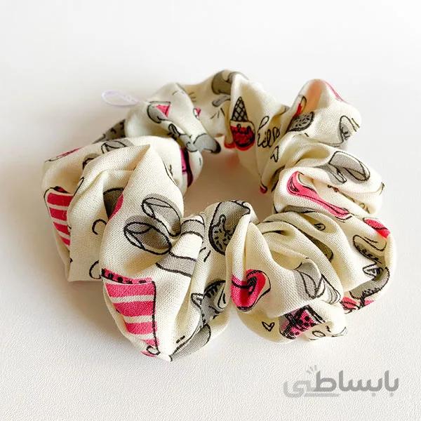 اسکرانچی کتان طرح دار کرم ا Scrunchies