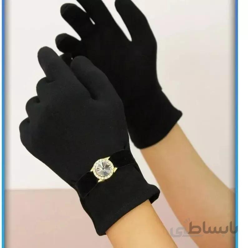 دستکش تو کرکی ضخیم زمستانه زنانه و دخترانه مشکی رنگ سگک دار