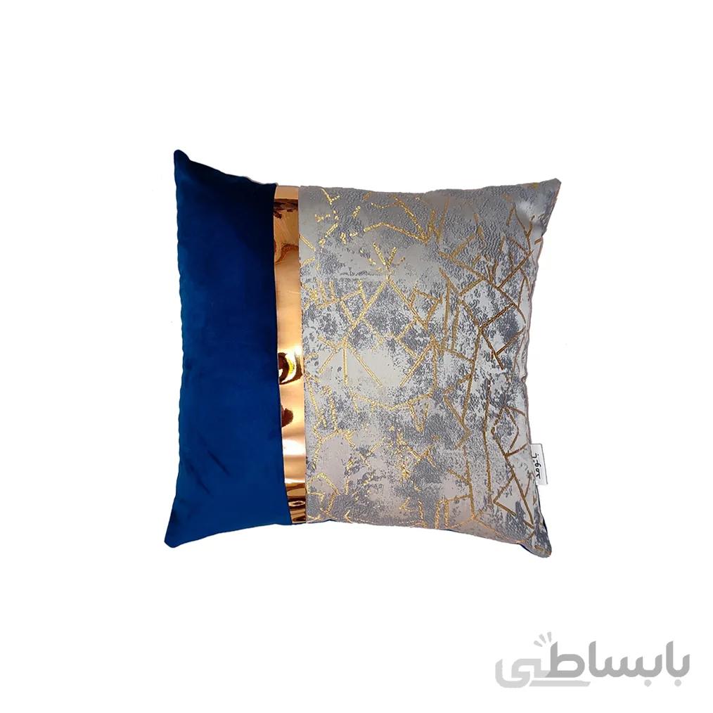 کوسن ترکیبی چرم و مخمل مدل یاسمن رنگ ابی