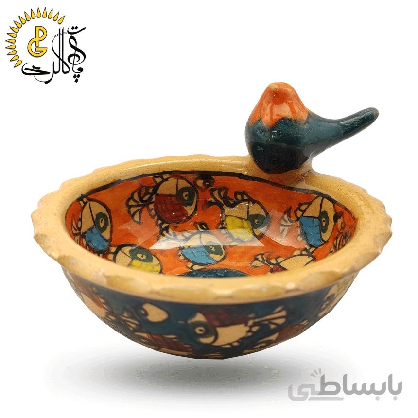 کاسه سفالی طرح پرنده کد 0802