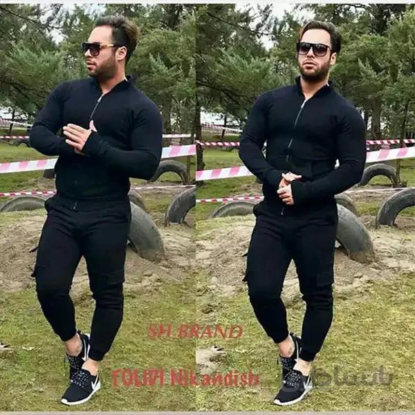 ست مردانه کد 108 سویشرت یقه سه سانت و شلوار اسلش طرح ساده ا Three-inch collar sweater and slash pants, simple design, code 108