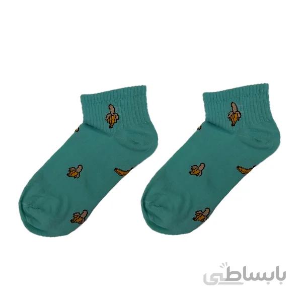 جوراب ساق کوتاه زنانه طرح موز زمینه آبی کد PH494.1