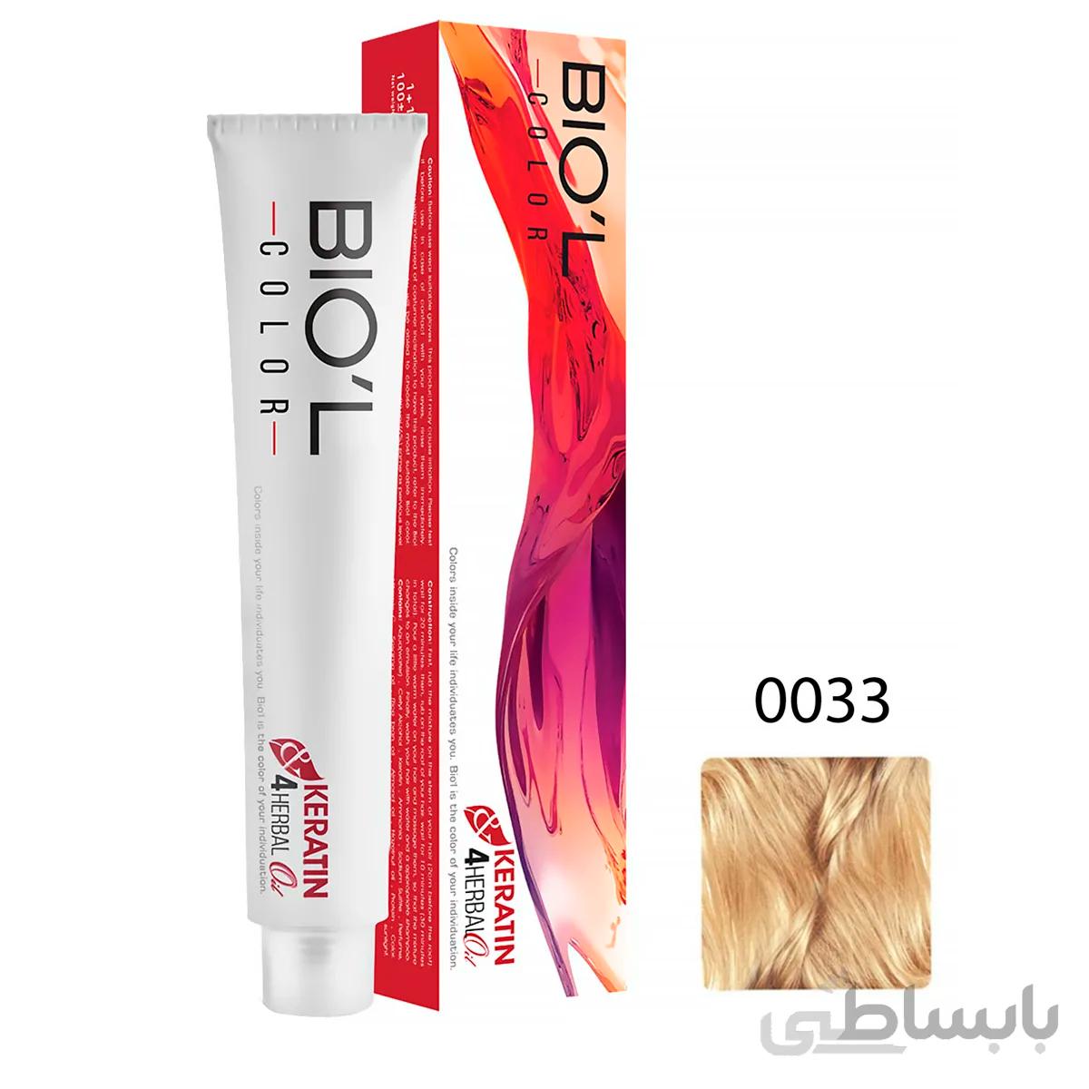 رنگ مو بیول سری بلوند ویژه حجم 100 میل شماره 0033 رنگ بلوند آفتابی ویژه روشن ا Biol Hair Color 100ml No.0033 Light Blonde