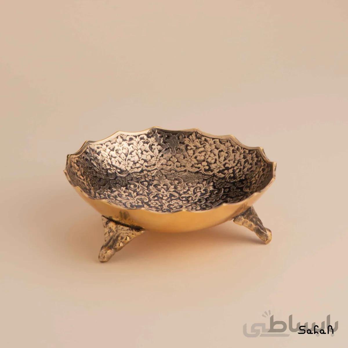 کاسه سه پایه برنجی میناکاری طرح تاج