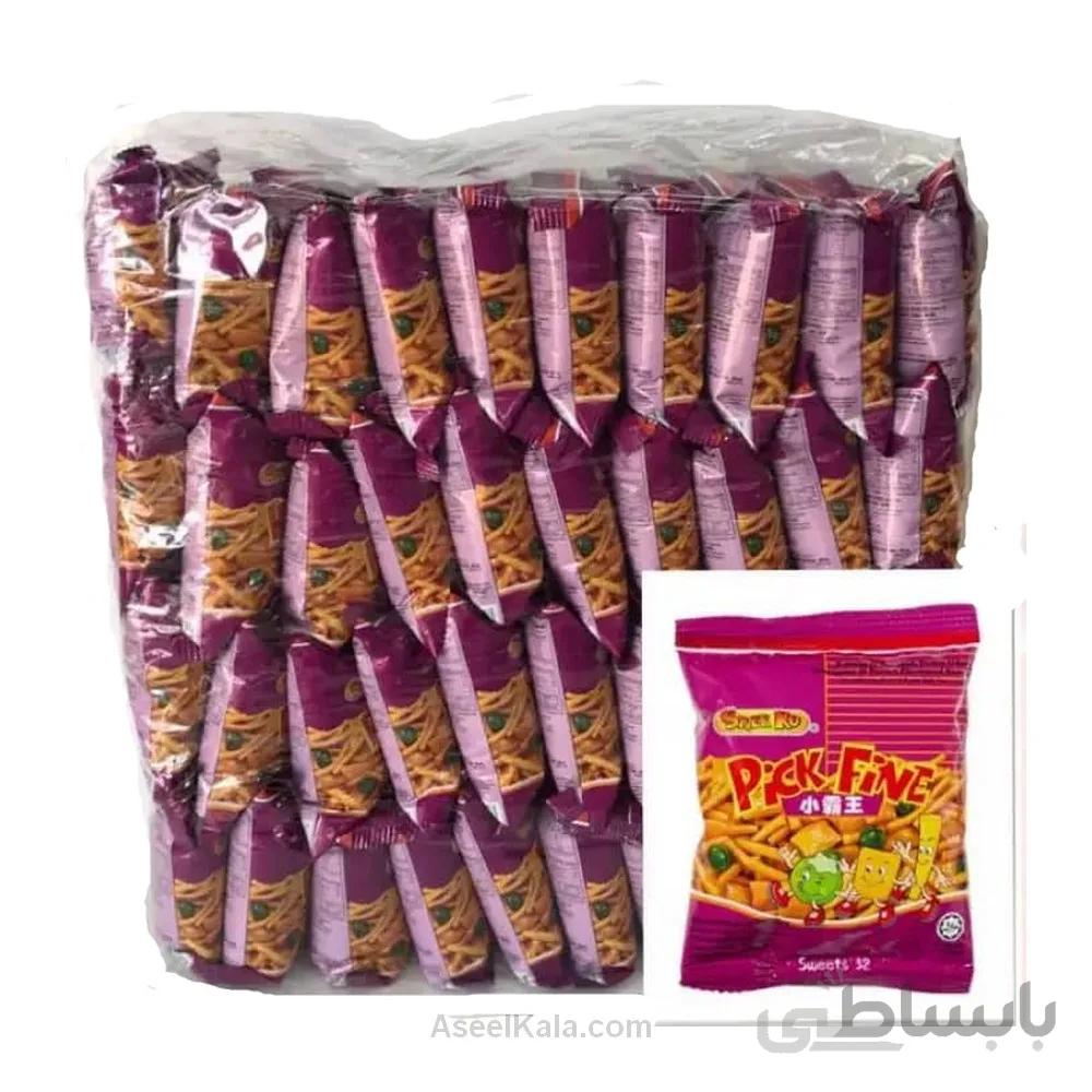 چیپس مخلوط مرغ ، میگو و نخود فرنگی Snek Ku مدل پیک فاین بسته 50 عددی
