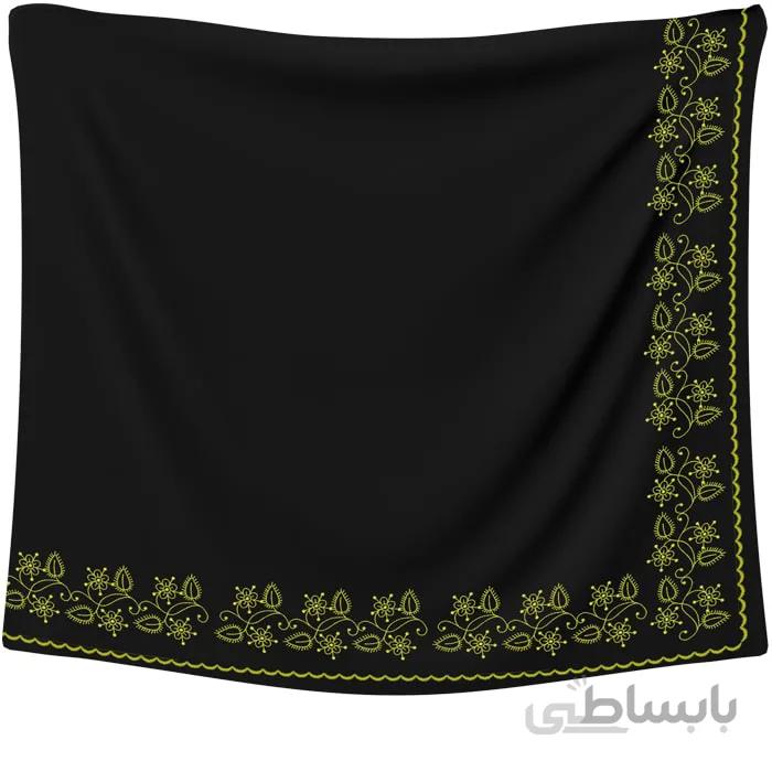 روسری حریر مشکی گلدوزی گل طلایی