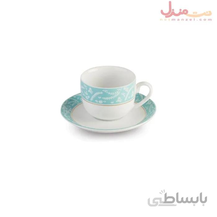 سرویس چای خوری 12 پارچه چینی زرین سری ایتالیا اف مدل آتن فیروزه ای درجه عالی