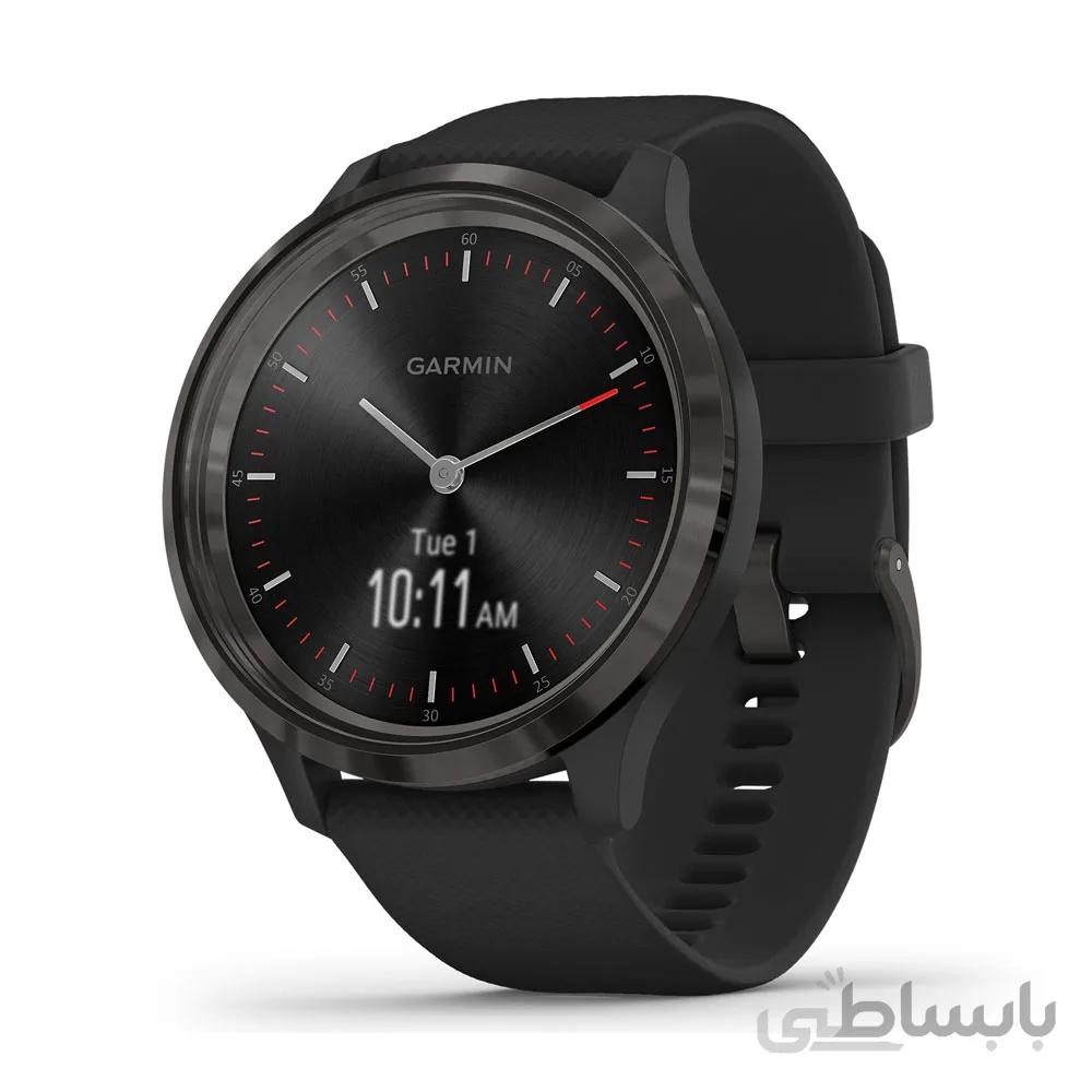 ساعت گارمین مدل Vivomove 3 Slate stainless steel bezel with black case and silicone band ا Garmin Vivomove 3 Slate stainless steel bezel with black case and silicone band 010-02239-01
