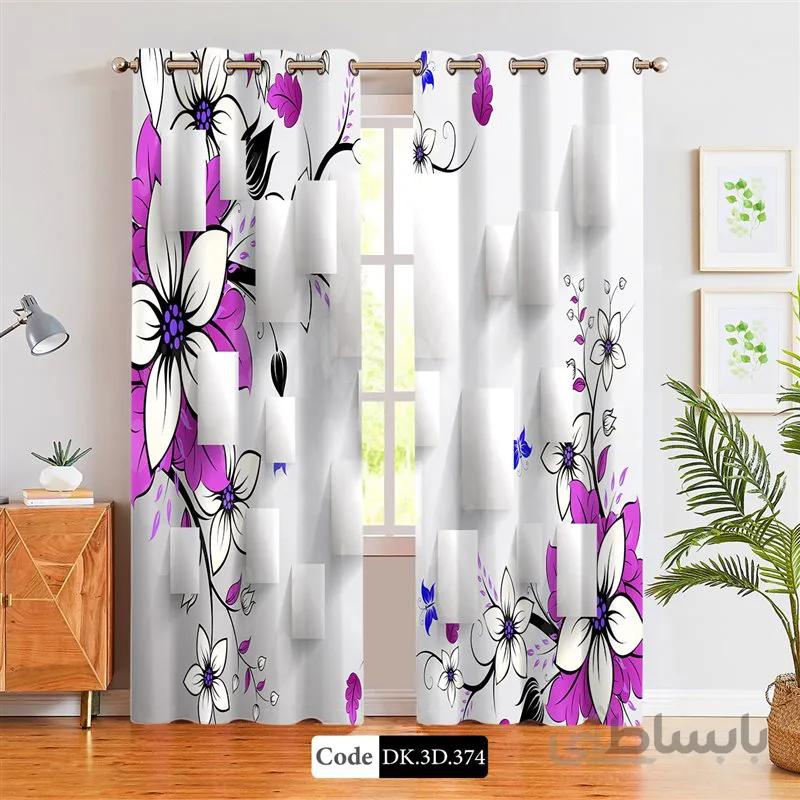 پرده پانچی (هازان و مخمل)کد DK.3D.374 طرح سه بعدی گل و پروانه