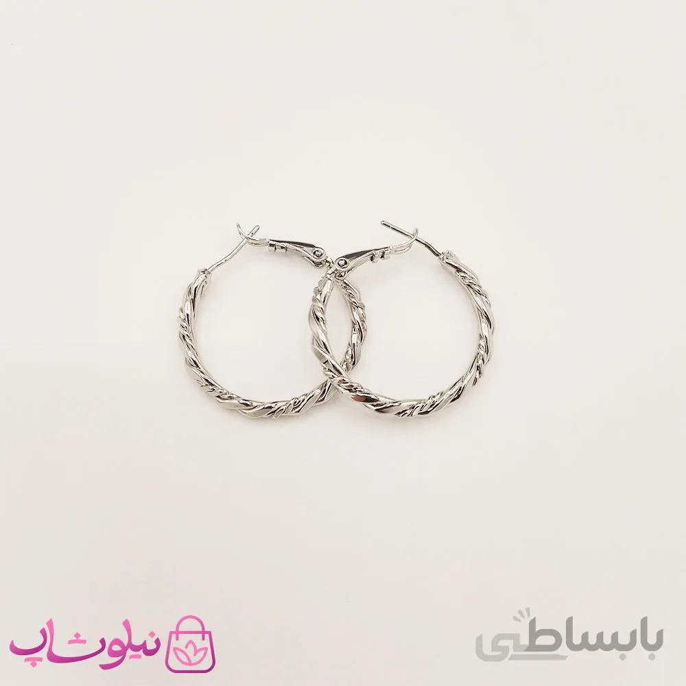 گوشواره زنانه حلقه ای ژوپینگ نقره ای کد 1230