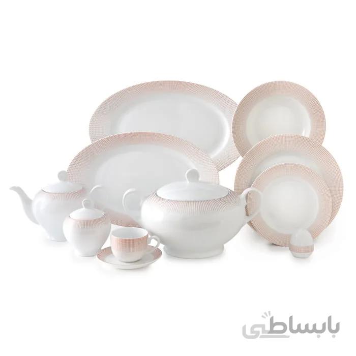 چینی زرین 12 نفره مریدین رزگلد ایتالیا اف درجه عالی ا Zarin Iran Dinnerware Set Italia_F Mridin Rosegold 102 Pieces Complete Porcelain High Garde