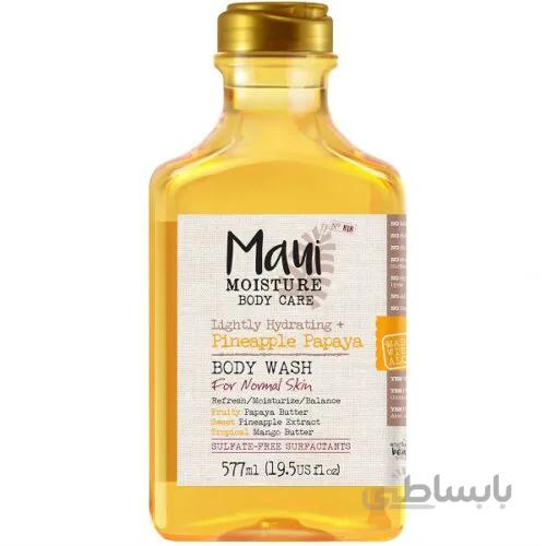 شامپو بدن مائویی آناناس و پاپایا Maui Pineapple Papaya حجم 577 میل | بدون سولفات، آبرسان قوی، مناسب پوست معمولی و چرب ا Maui Moisture Pineapple Papaya Body Wash 577ml