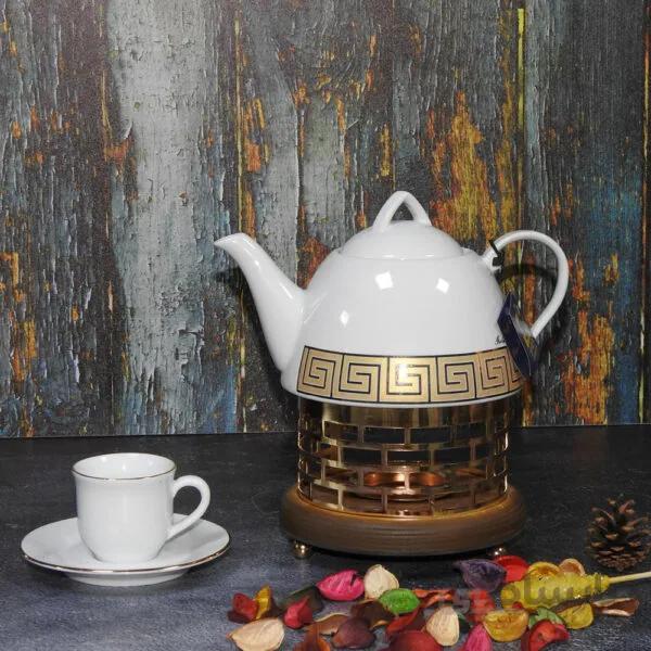 قوری وارمردار چینی شکس مدل هرمی طلایی 2400