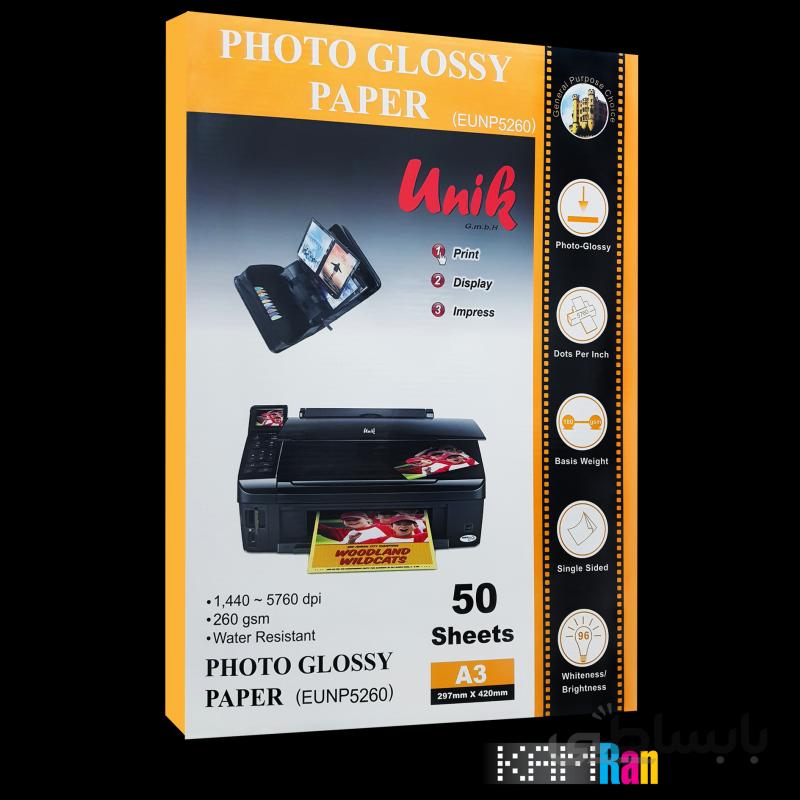 کاغذ فتوگلاسه یونیک سایز A3 وزن 260 گرم 50 برگ