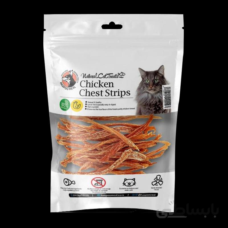 تشویقی گربه هاپومیل مدل Chicken Chest Strips وزن 50 گرم