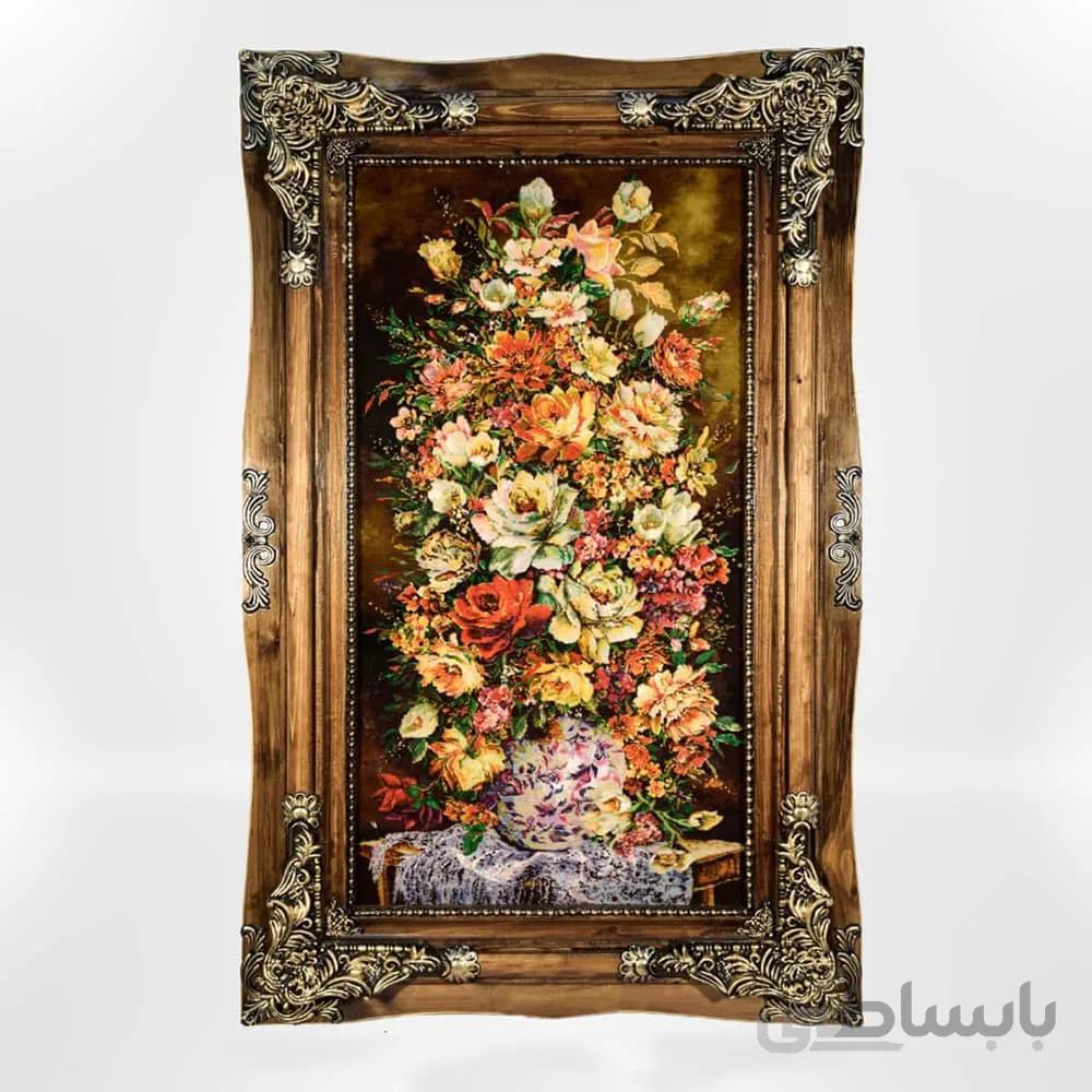 تابلو فرش دستباف طرح گلدان سفید کد ۱۲۷