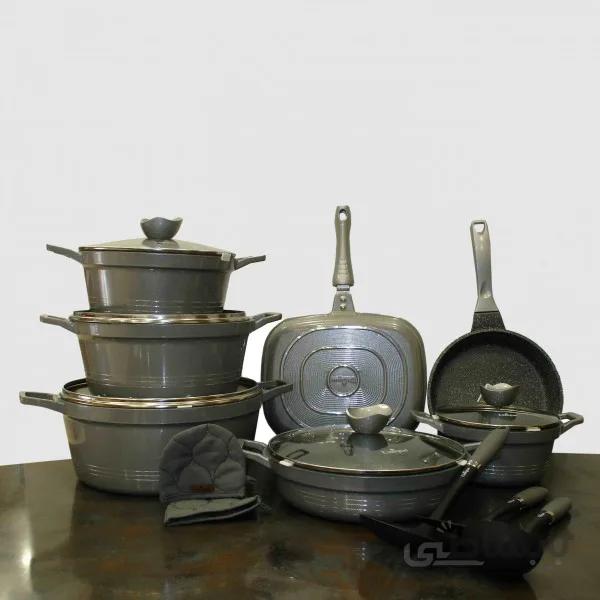 سرویس قابلمه 16 پارچه طوسی نقره ای لاین یونیک مدل UN-7724
