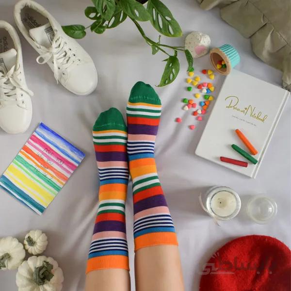 جوراب ساقدار زنانه با طرح رنگین کمان کد PH637