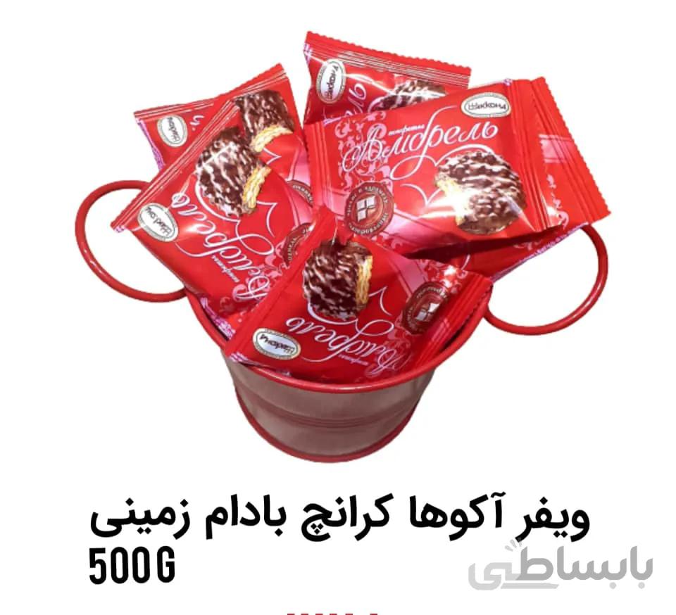 ویفر آکوها با روکش شکلات و کارامل و کرانچ بادام زمینى پک 500 گرمی