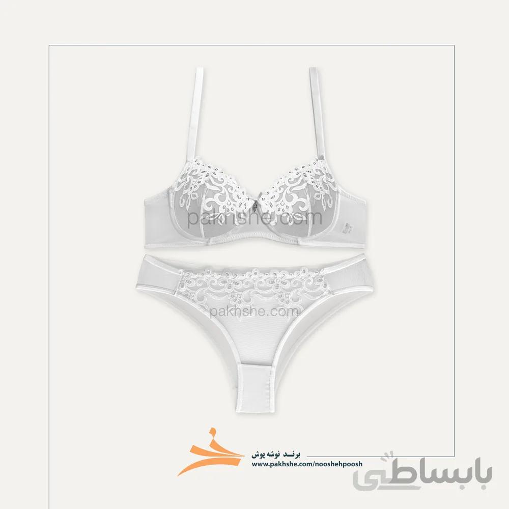 ست سفید تورگاز فنردار برند نوشه پوش کد 55080