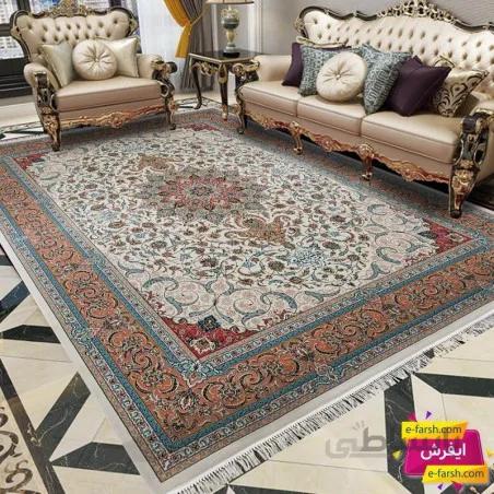 فرش ماشینی مشهد طرح 803032 کرم گل برجسته