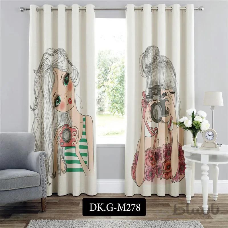 پرده پانچی (هازان و مخمل) کد DK.G.M278 طرح دخترانه دختران عکاس