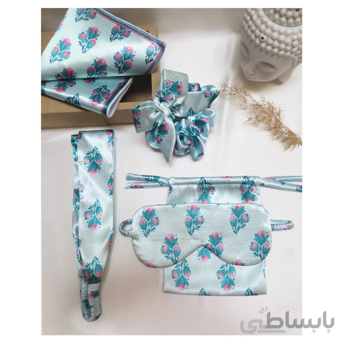 ست اکسسوری پارچه ای طرح بهاری سبزآبی