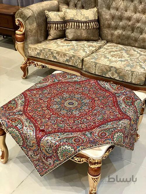 رومیزی مربع ترمه طرح سالار مشکی ابریشم کد 710 کد 410527