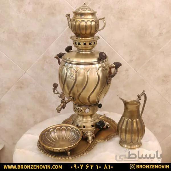سماور برنجی گازی ۶ لیتری آنتیک با سرویس
