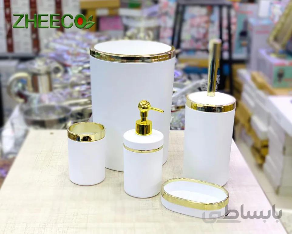 ست سرویس بهداشتی ۵ تکه اکرولیک سفید طلایی