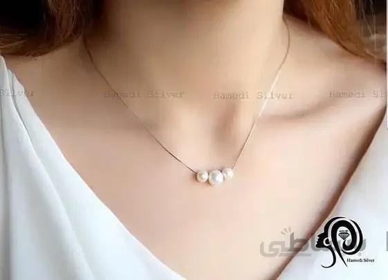 گردنبند نقره 3 مروارید — تصویر 1