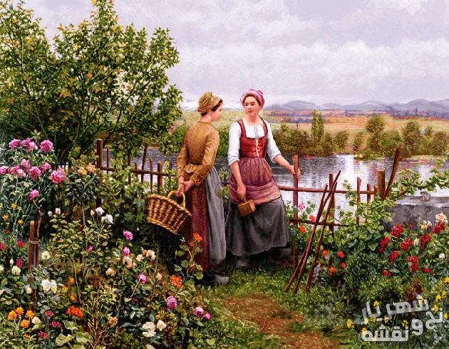 نخ و نقشه تابلو فرش طرح دختران کنار رودخانه - b37