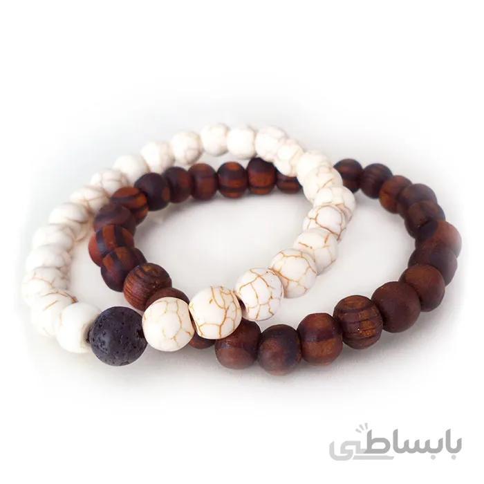 ست دستبند دخترانه چوب و سنگ با گوی لاوا ا Set of girls wood and stone bracelet with lava ball