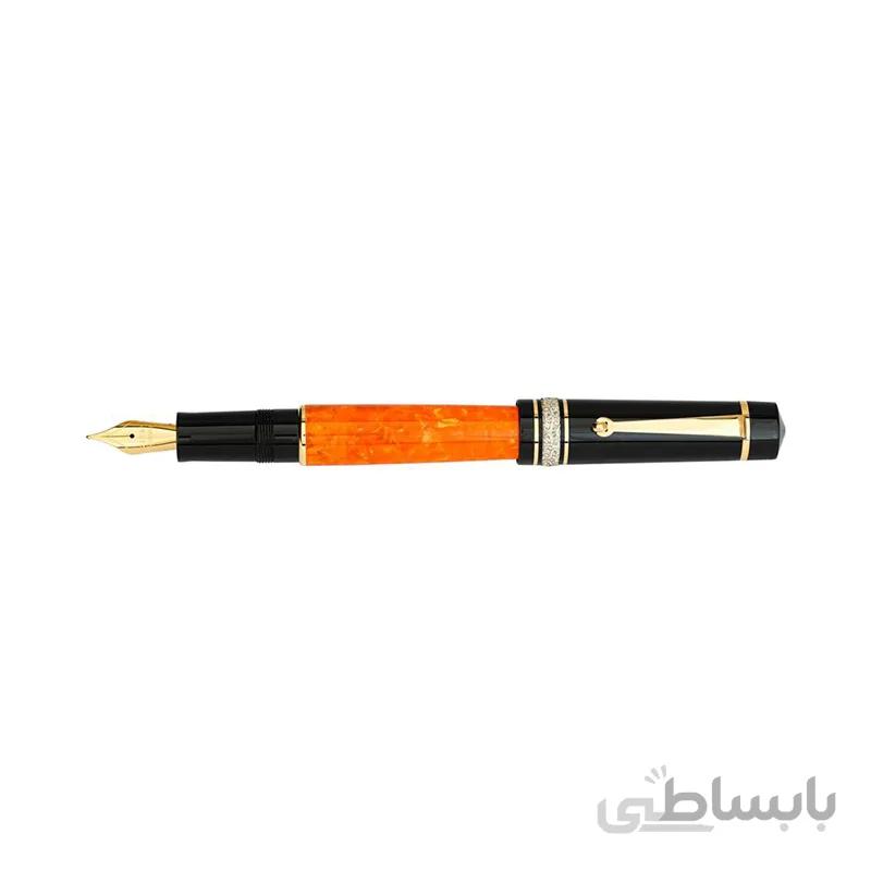 خودنویس یوروپن VOLCANO مشکى - نارنجى با حلقه میانى نقره و قطعات روکش طلاى 22 عیار و نوك طلاى 22 عیار