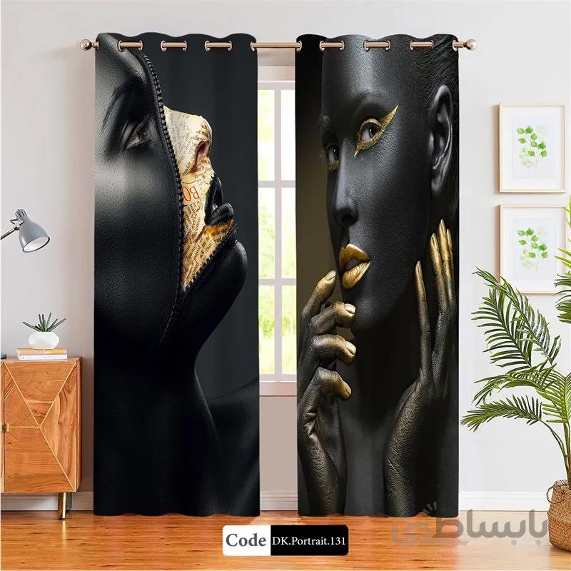 پرده پانچی (هازان و مخمل) کد DK.Portrait.131 طرح چهره زن دو چهره