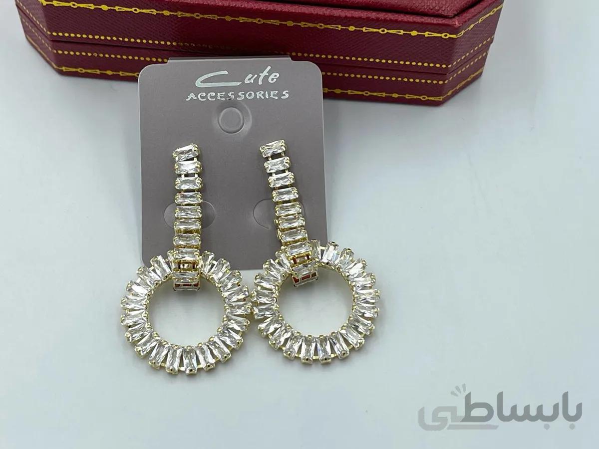 گوشواره مجلسی نگین کاری با آویز گرد