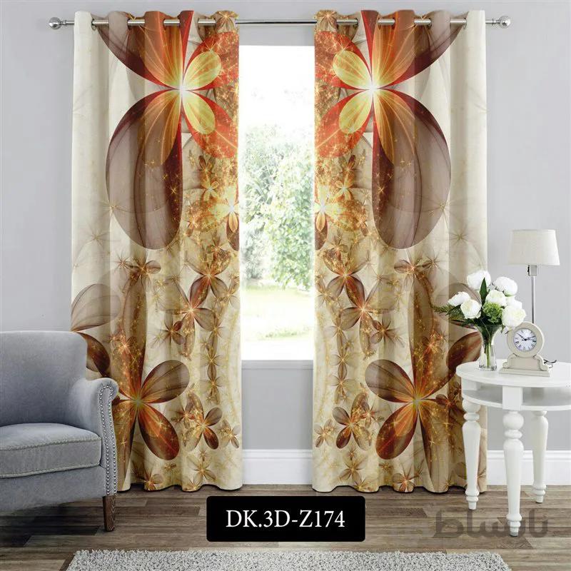 پرده پانچی (هازان و مخمل)کد DK.3D.Z174 طرح سه بعدی گل های درخشان