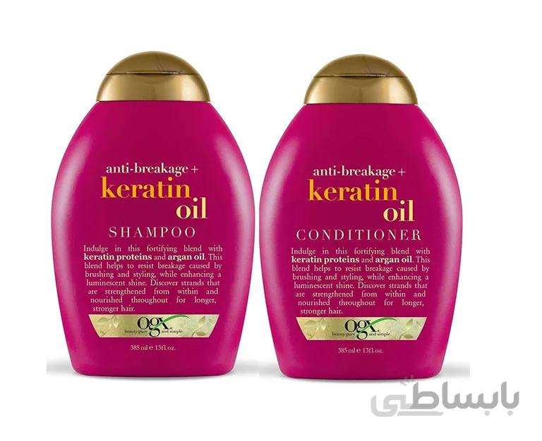 پک شامپو و نرم کننده روغن کراتین او جی ایکس OGX اصل | تقویتی و ضد موخوره قوی ا OGX ANTI BREAKAGE KERATIN OIL SHAMPOO & Conditioner