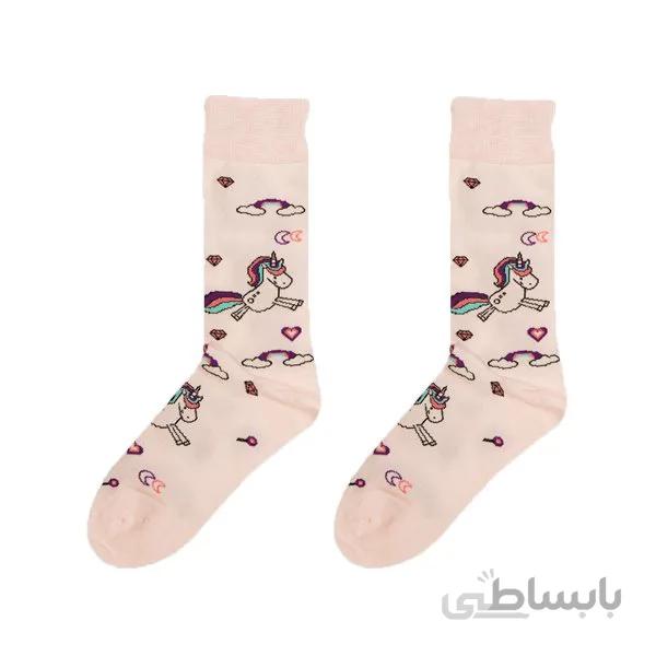 جوراب ساق دار فانتزی زنانه و دخترانه طرح یونیکورن صورتی کد PH68