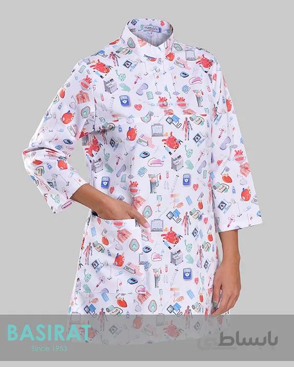 روپوش پزشکی یقه دار طرح کاردیولوژِی زنانه (تک)