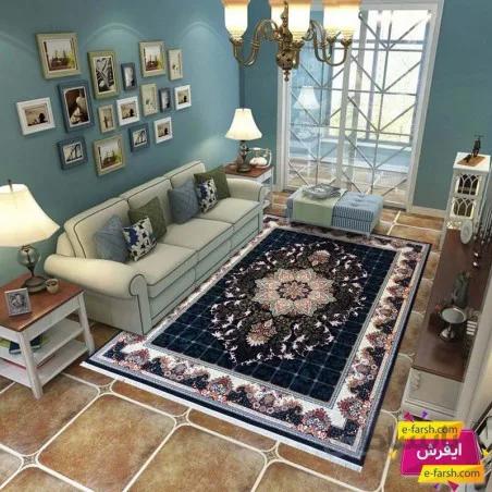 فرش ماشینی نگین مشهد طرح 2598 سورمه ای