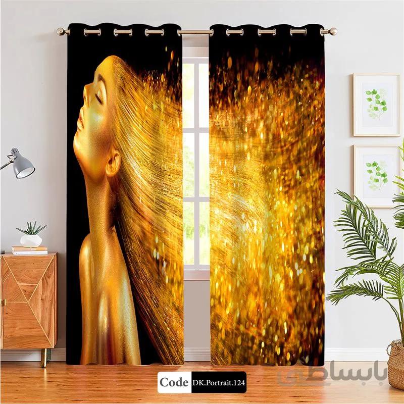 پرده پانچی (هازان و مخمل) کد DK.Portrait.124 طرح چهره زن با موهای نورانی