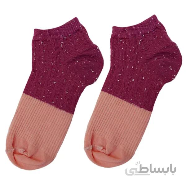 جوراب طرح بافت ساق کوتاه زنانه دو رنگ تمام نخی / بنفش کد PH496.2
