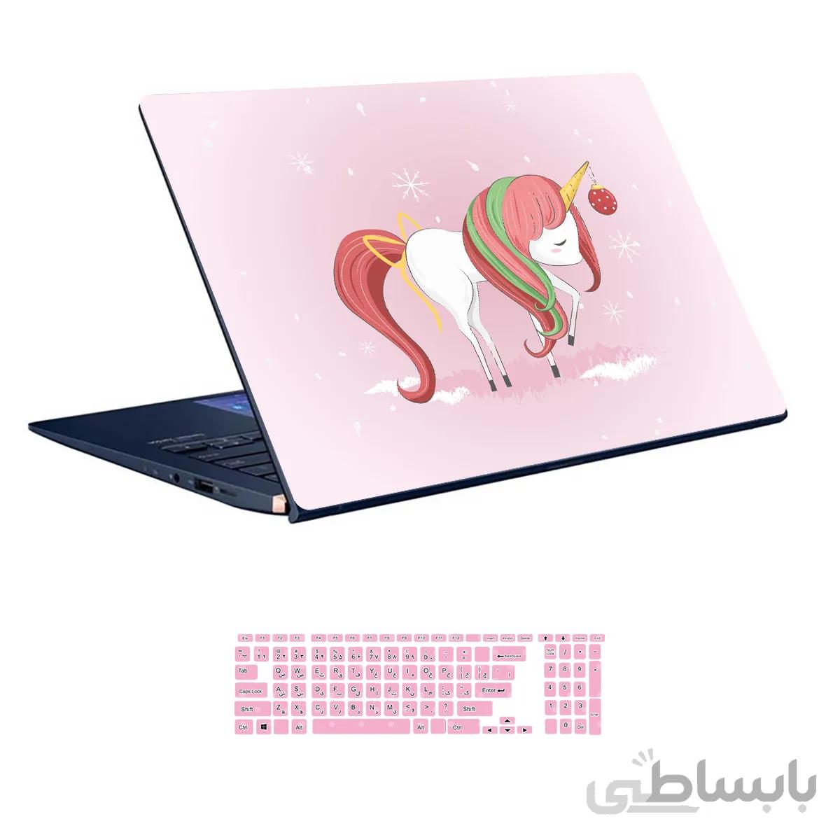 اسکین لپ تاپ طرح Unicorn کد ۰۱ به همراه استیکر کیبورد