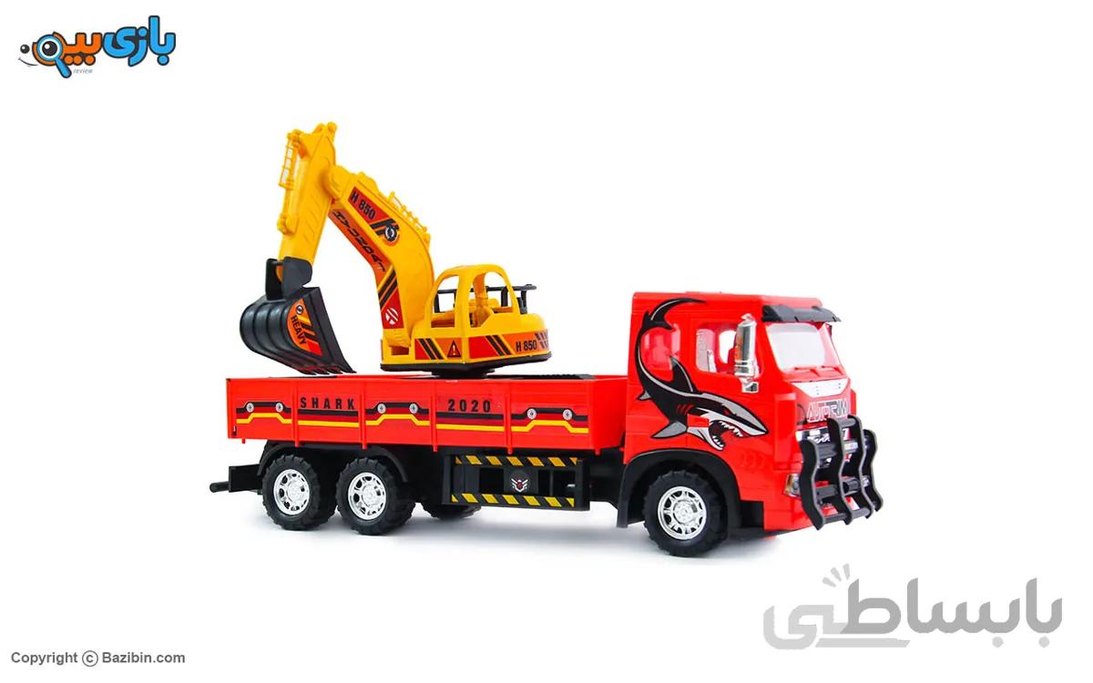 اسباب بازی کامیون حمل بیل مکانیکی درج