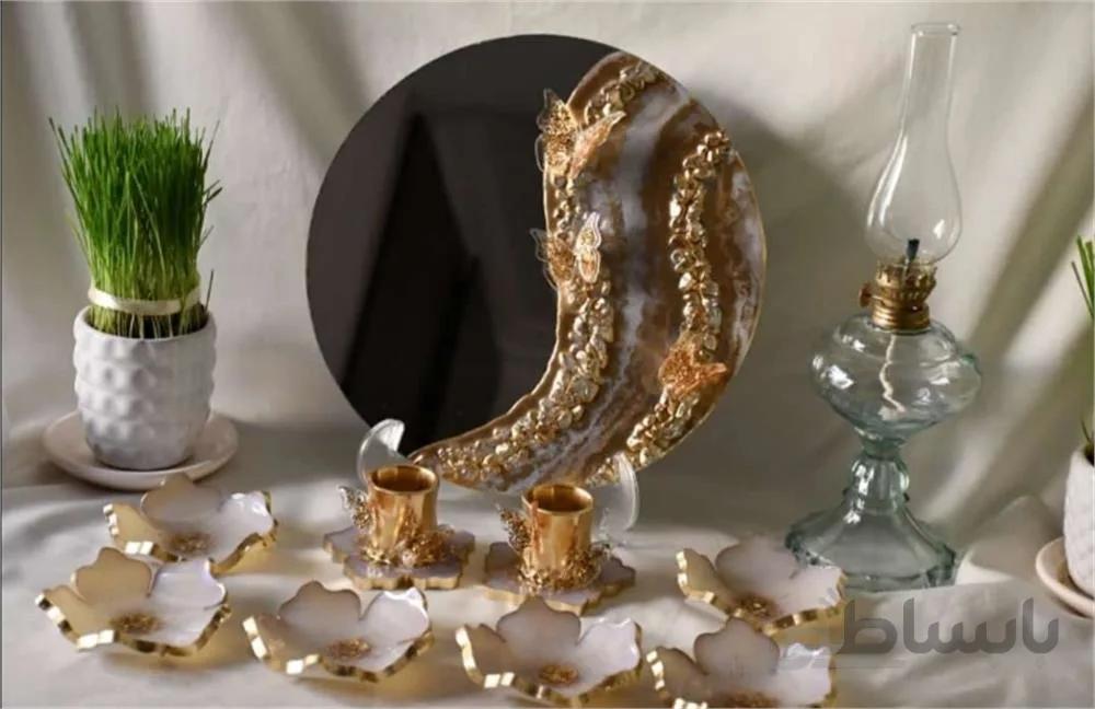 ست کامل هفت سین رزین (قاب آینه،جفت شمعدان و 6 عدد ظرف ) ا Complete set of seven trays (mirror frame, pair of candlesticks and 6 dishes) کد 752843