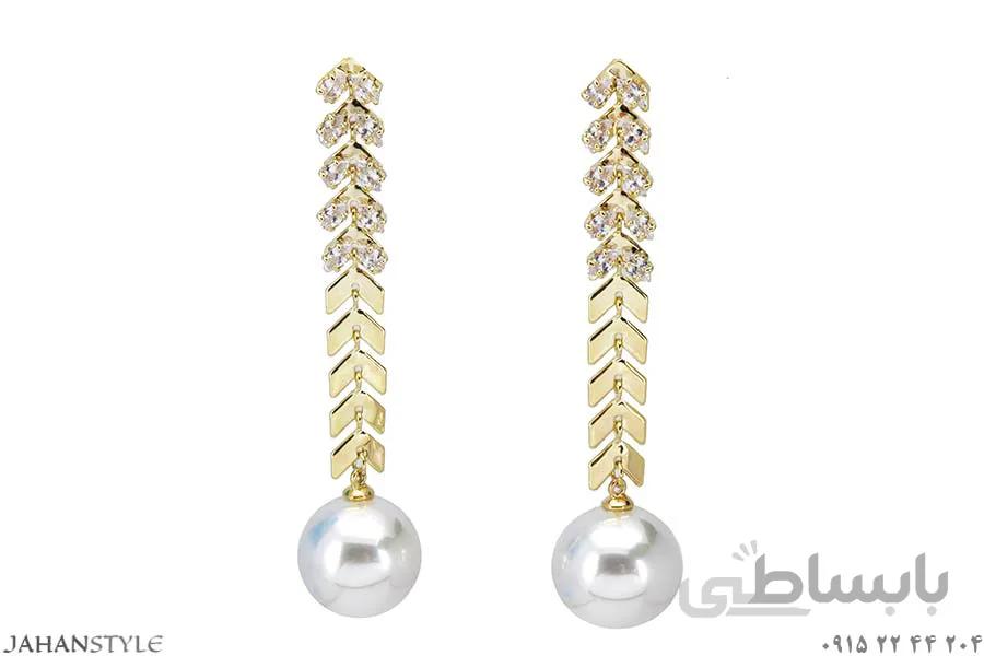 گوشواره آویز پایه نقره طرح ریسه و مروارید