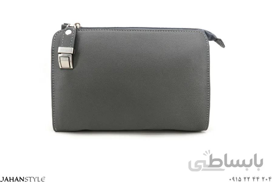 کیف دستی و دوشی اسپرت چرم طبیعی طوسی