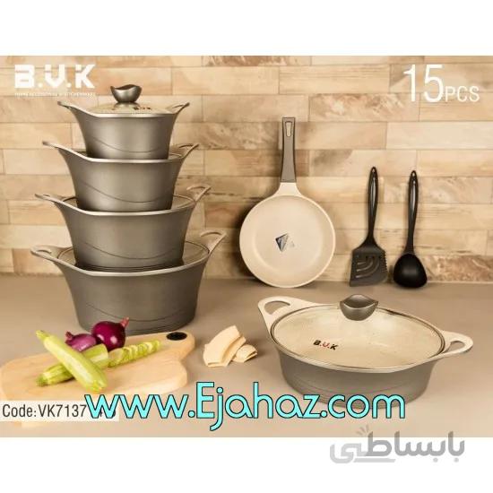 سرویس قابلمه گرانیتی 15 پارچه ویراکیش بی وی کی رنگ طوسی B.V.K